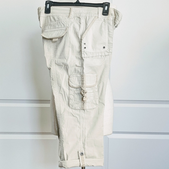 Marrakech Pants Capri Stretch Poplin Cargo Convertible Lightweight Ecru 30 NWT - Picture 3 of 13
